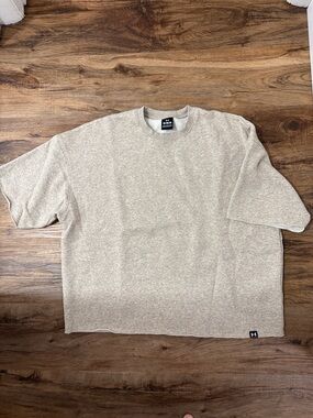 Under Armour Oversize Cotton Fleece Shortsleeve Light Beige Crewneck Pullover -M